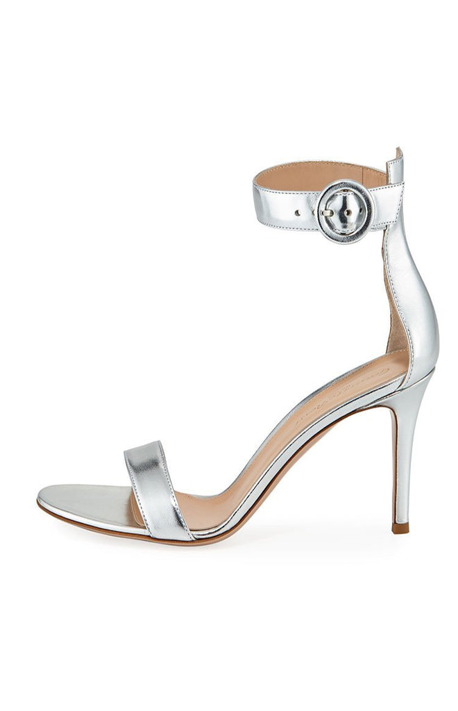 Gianvito Rossi Portofino 85 in Nappa Silk Silver Shoes